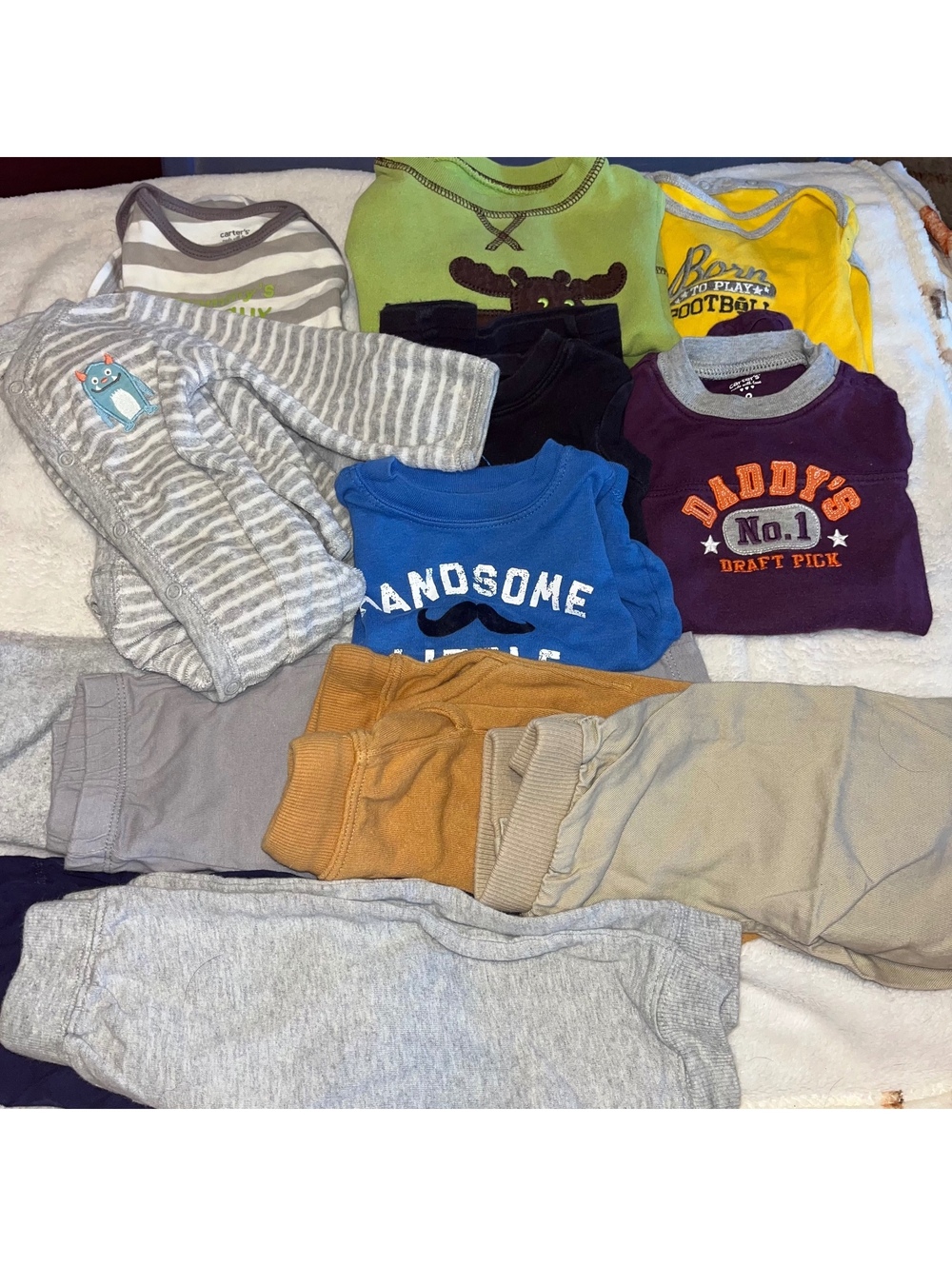 13 Pc Baby Boy 9 mo Fall/Winter Clothing Lot Pjs Pants Bodysuits Shirts